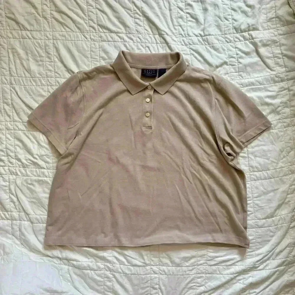 Y2k beige oversized polo solid Liz Claiborne women’s size 2 neutral minimalist - Picture 1 of 8